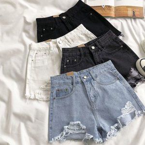 High waist denim shorts women loose